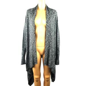 Lucky Brand Marled Knit Waterfall Open Front Cardigan Sweater Black White Large